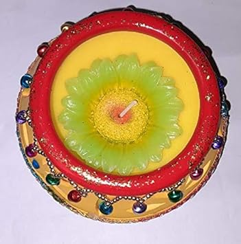 M A Traders Metal Diya for Navratri, Diwali & All Festival Pooja Home Decor with Wax Set of 1