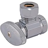 Eastman Multi-Turn Angle Stop Valve, 1/2 Inch FIP x 1/2 Inch Slip Joint Connection, Chrome Plated, 04328LF