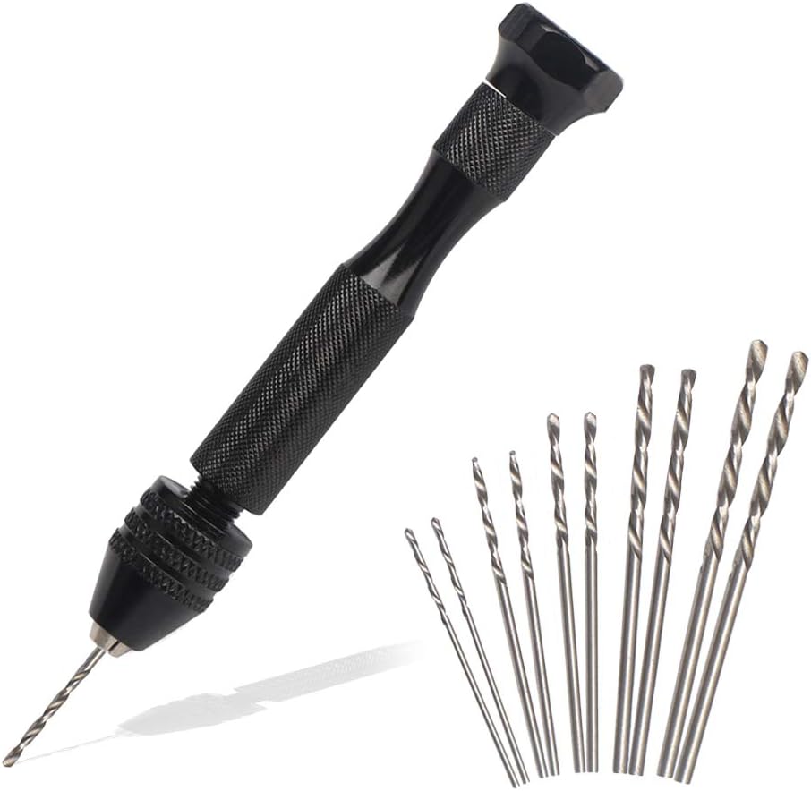 Saipor Precision Pin Vise Hand Drill Set Woodworking with 10 pcs Mini