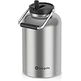 Luxgola 128 oz Insulated Water Jug with Straw Lid and Handle, One Gallon Stainless Steel Double Vacuum Water Bottle for Hot & Cold Drinks - Sweat Proof, Great for Travel, Hiking, Camping - Stainless
