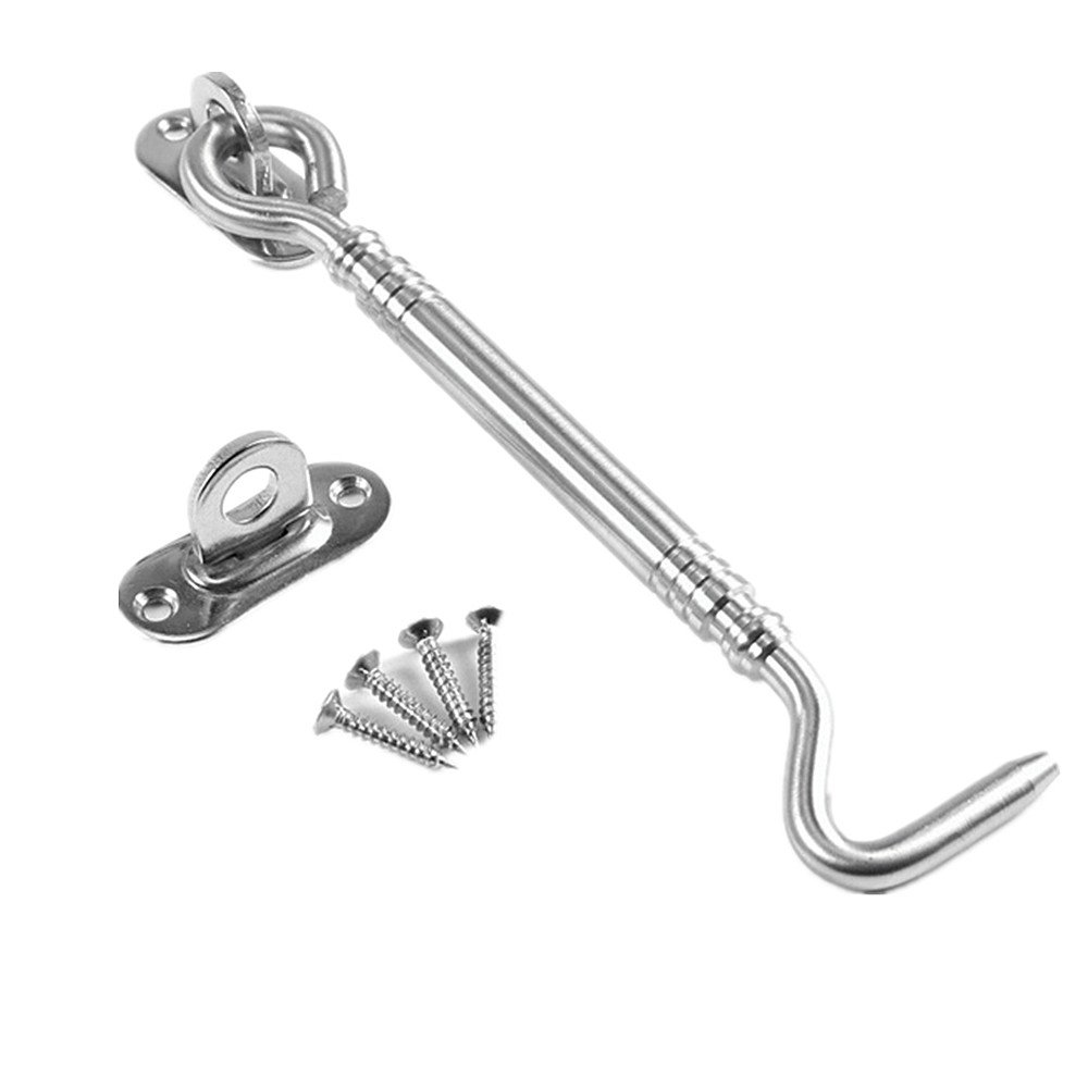 byou Cabin Hook, Hook and Eye Stainless Steel Holder Multi-Purpose for Shed Gate Garage Door Windows Cabin 6inch