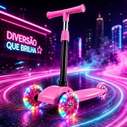 Patinete Infantil 3 Rodas Com LED Colorido, Dobrável Com Altura Ajustável Suporta até 40 kg Para Menino e Menina - CIRCUS