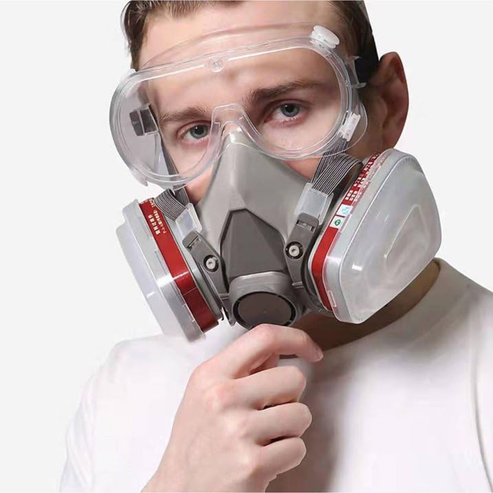Mascarilla Facial Multifuncional Industrial Máscara Respiradora De Seguridad Con Filtro Gafas Algodón Para Vapores Orgánicos Productos Químicos Lijado Soldadura Pintura Para Carpintería De Seguridad