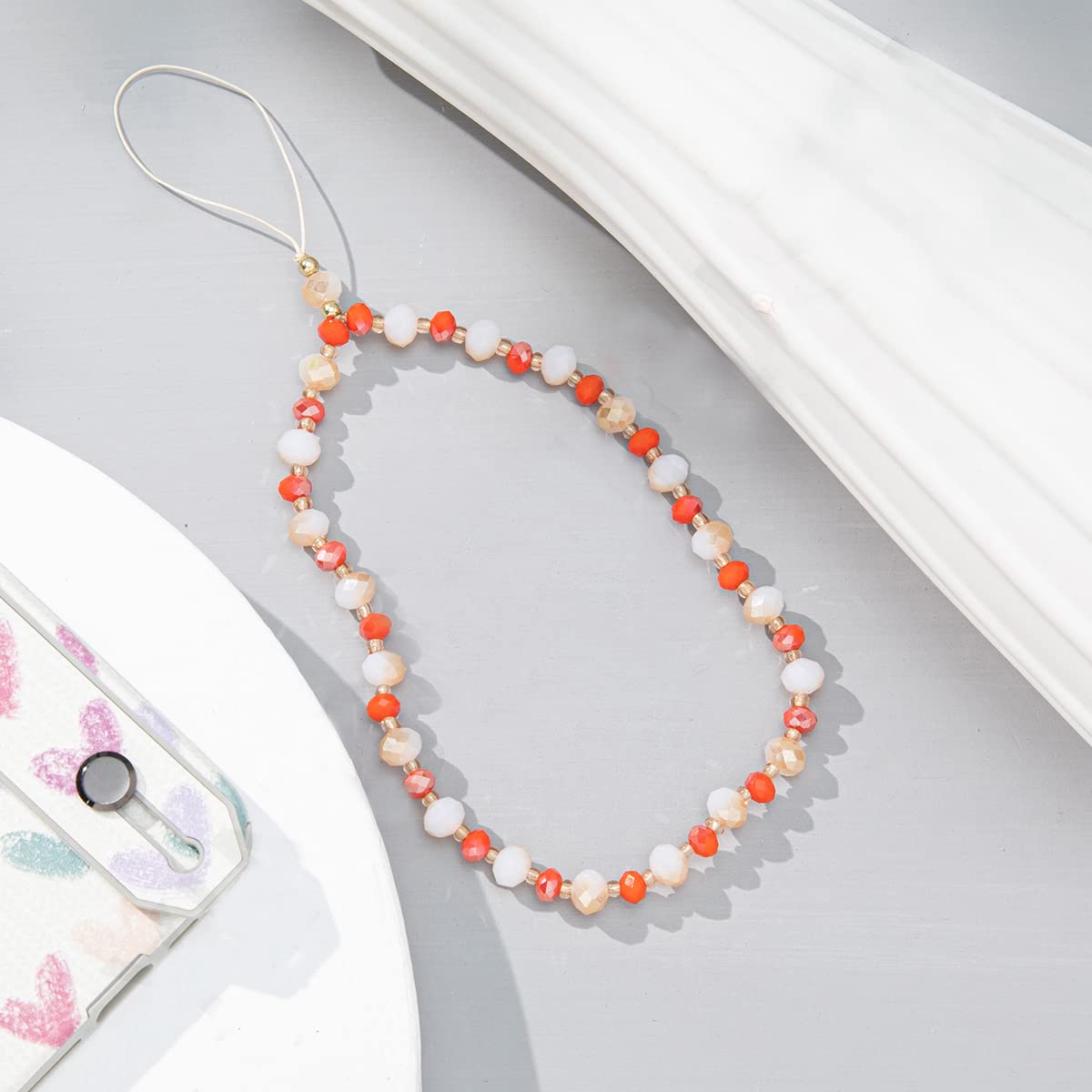 Universal Bead Telephone Chain Telephone Straps Mobile Phone Chain Mixed Colours Crystal Beads Telephone Lanyard Wrist Strap Chain Mobile Phone Pendant Bag Pendant Keyring for Women Orange