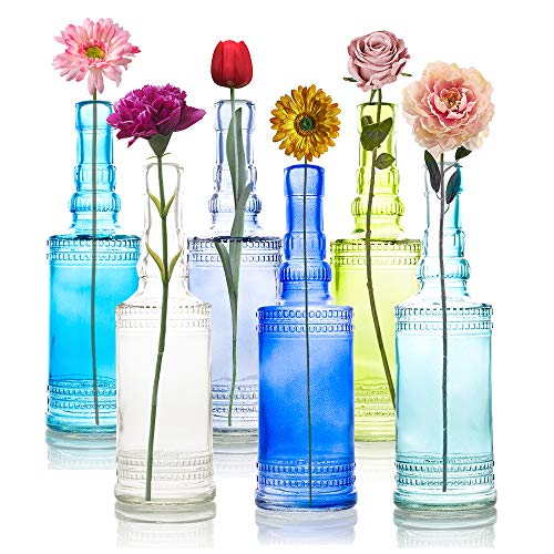 Quasimoon PaperLanternStore.com Bulk Pack (3) Camila Turquoise Vintage Glass Bottle Wedding Flower Vase