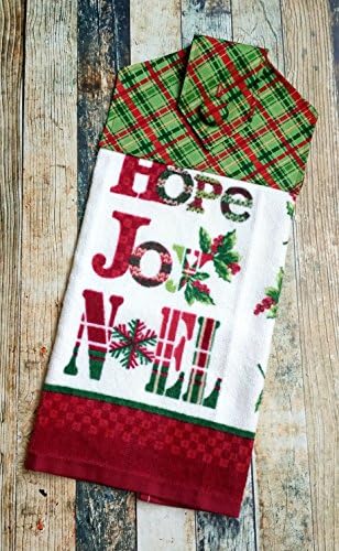 Holiday Winter Inspirational Plush Plaid Fabric Topped Hanging Towel Perfect for Kitchen or Bathroom