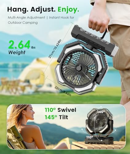 Portable Misting Fan - 24000mAh Battery Powered Fans with 9oz Water Tank, 3 Light, Rechargeable, 120H Cooling, Last 5H Mist, 4 Speed, Sleep Mode, Fan for Camping Outdoor Gear, Travel Essentials