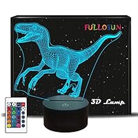 FULLOSUN Dinosaur 3D Night Light Jurassic Velociraptor Projection LED Lamp Baby Nursery Nightlight for Kids