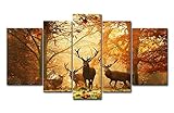 Brown 5 Panel Wall Art Painting Deer In Autumn