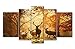 Brown 5 Panel Wall Art Painting Deer In Autumn Forest Pictures Prints On Canvas Animal The Picture Decor Oil For Home Modern Decoration Print