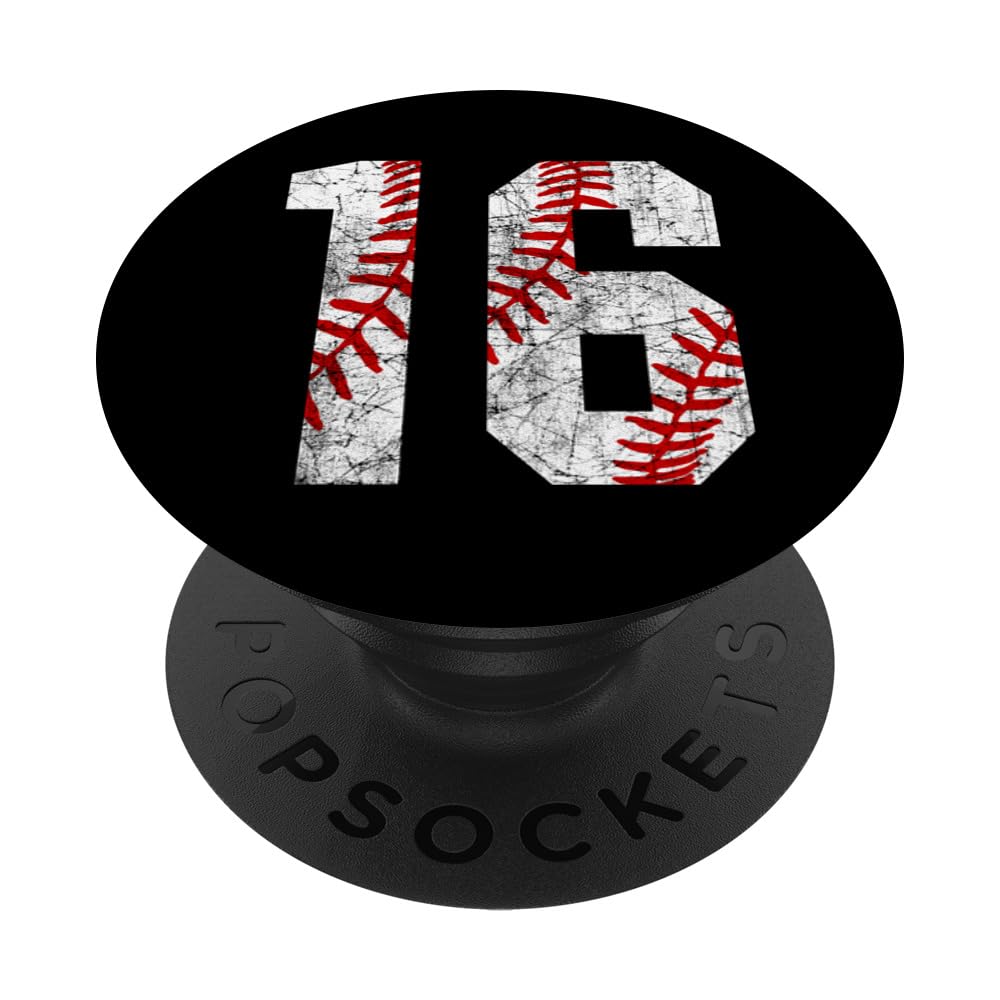 Vintage Baseball Mom #16 Jersey Baseball Favorite Player PopSockets Adhesive PopGrip