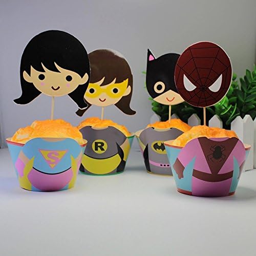 12 set Supergirls Cupcake toppers and wrappers,Supergirls Party decoration,Batgirl,Superwoman,spidergirl,Supergirls Cupcake toppers,Avengers party decoration,(4 designs and 3 of each is included)
