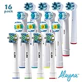 Oral B Replacement Brush Heads- 16 Oralb Braun Generic Electric Toothbrush Parts- 4 Floss Action, 4 Crossaction, 4 Pro / 3d White & 4 Precision Clean- Oral-b Compatible w/Pro 1000, 3000, 5000 & More