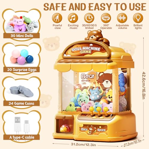 MIAOKE Large Claw Machine for Kids, Musical Electronic Arcade Game Toy | Vending Machine Adjustable Sound, Prize Dispenser Toys, Party Christmas and Birthday Gift for Girls Boys, Yellow