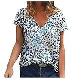 Colorful Flowers Graphic Tees for Women V Neck