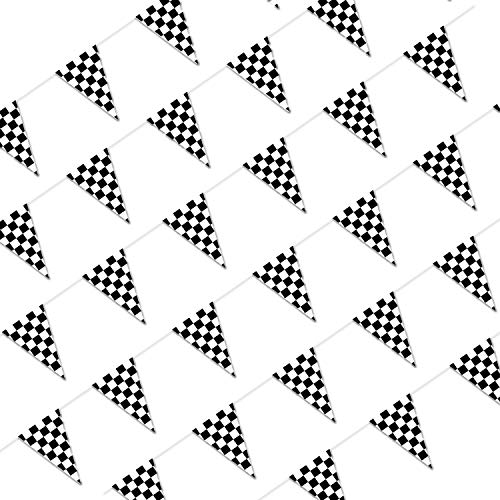 piokio 100ft black and white checkered flag banner racing birthday decorations, for nascar race party suppliesaa