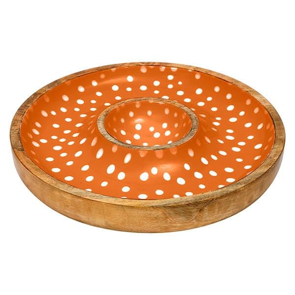 Dexam Sintra Mango Wood Spotted Chip and Dip Bowl - Ochre