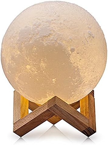 Moon Lamp-3D Printing Moon Light[Diam 4.7 inch(0.38 lbs),1 LED Lamp Bead,PLA Material].Dimmable LED Luna Moon Lamp,Touch Control Rechargeable Home Decorative Night Light with Wood Stand