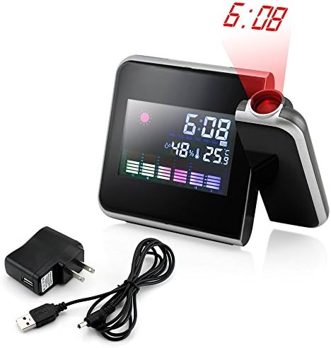GshoppingLife Projection Digital Weather LCD Snooze Alarm Clock Color Display w/ LED Backlight USB/Battery Charge