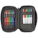 LIHIT LAB Large Capacity Triple Zipper Pencil Case For School Office College, Big Capacity 8 Compartments Pencil Bag Holder Adults Teen Boys Girls, Travel Cosmetics Storage, Jet Black (A7556-124)