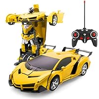 PeiQila RC Cars Robot for Kids, 1:18 Transforming Robot Remote Control Car, Cool LED Lights, 360° Rotation, Cars Robot Toy Gifts for Boys and Girls
