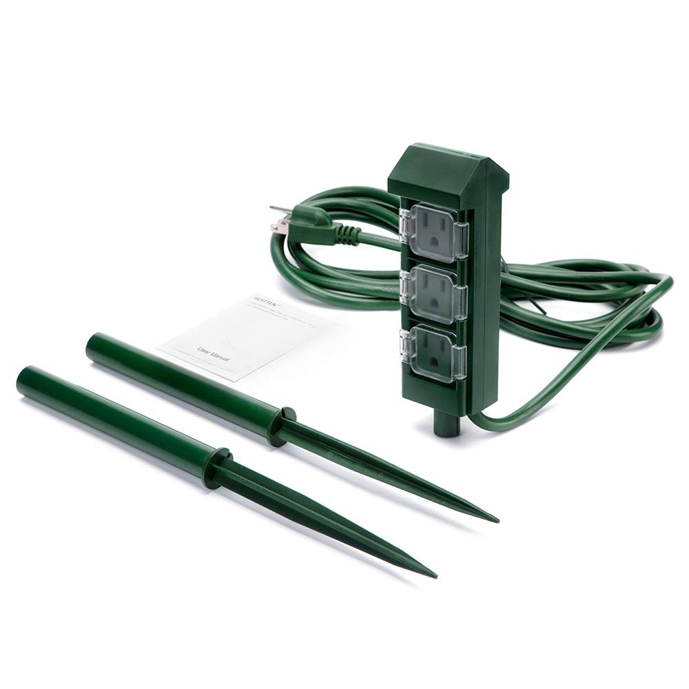 ETL Certified Green BESTTEN Outdoor Power Strip with 20Foot Ultra Long
