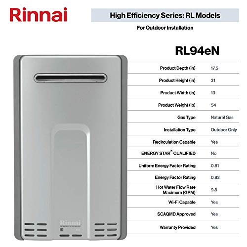 Rinnai RL Series HE+ Tankless Hot Water Heater: Outdoor Installation