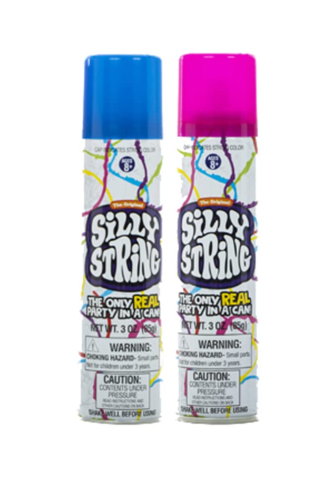 The Original Silly String! Silly String 2 pack, Assorted Colors, 3 oz Large Can – The Only Real Party in a Can! Be Silly! Shoots over 15ft!