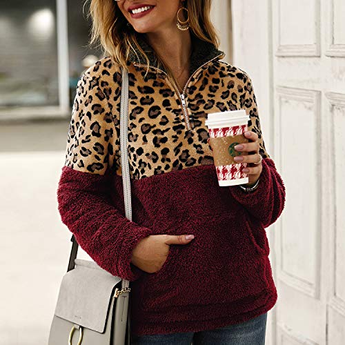 51iYqhOVAlL TSWRK Sudadera de manga larga para mujer, estampado de leopardo, cremallera 1/4, patchwork, chaqueta de felpa TSWRK Sudadera de manga larga para mujer, estampado de leopardo, cremallera 1/4, patchwork, chaqueta de felpa - Imagen 4