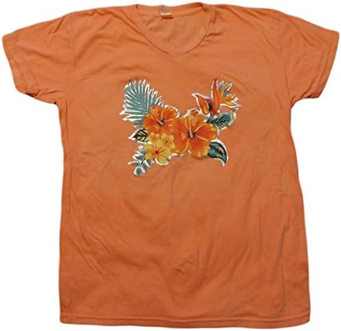 Guava Beach Women's Tropical Hand Dyed Floral Softknit Tee with Shimmering Accent (XX-Large, Coral - Silver Foil)