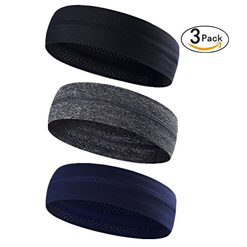 Set of 3 Sweatbands Sports Headbands fits all Men and Women Wicking Stretchy Head Wrap Non Slip Silicon Strip Hair band for Workout,Yoga,Cycling