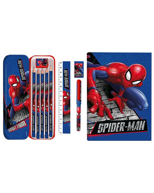 Disney Kids Spider-Man Back to School Pencil Case Colouring Stationery Gift Set