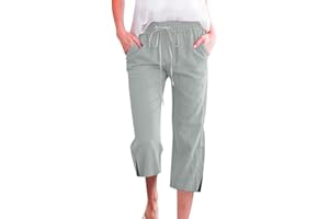 Capris for Women High Waisted Cotton Linen Pants Straight Wide Leg Cropped Yoga Trousers Capri Boho Lounge Pants with Pockets