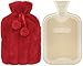 HomeTop Premium Classic Rubber Hot Water Bottle and Luxurious Faux Fur Plush Fleece Cover w/Pom Pom Decor (Red)