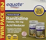 Equate Maximum Strength Acid Reducer, Ranitidine Tablets USP, 150 mg 65 Tablets (Pack of 2)