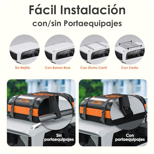 Rymopuey Roof Box 20Cubes/566L, Roof Box for Car 700D Orange, Roof Box with Non-Slip Pads and 10 Fastening Straps, Pto for Cars with/without Luggage Rack