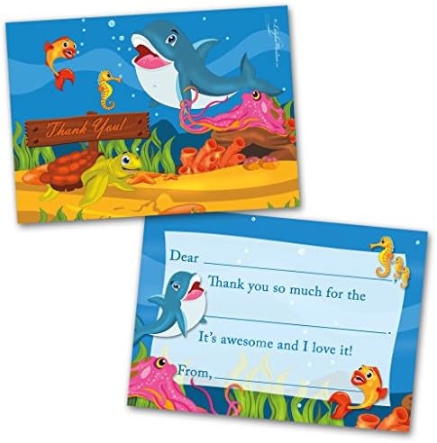 Thank You Cards | 20 Cards with Envelopes | Under The Sea Themed | Made for Kids | Flat Style | Colorful Design | Thank You Greeting Cards | Kids Thank You Cards | Children Thank You Cards