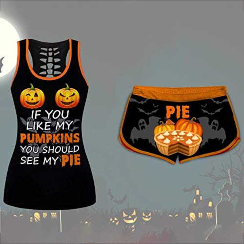 BiuBuy Halloween Tracksuit Two Piece Outfits for Women Workout Tank Tops Plus Size Shirts Running Yoga Shorts Sets