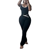HBQ 2 Piece Sets For Women Summer Contrast Binding Backless Crop Tank Top and Flare Pants Lounge Sets Tracksuit
