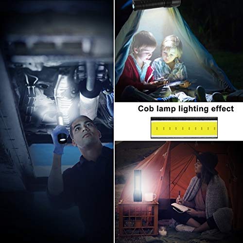 LED Flashlight USB Rechargeable (18650 Battery Built-in), CoaTaco Super Bright Mini Torch Compact Size Small Travel Camping Emergency Light with Cob Sidelight,3 Modes Zoomable Water-Resistant (2 Pack)