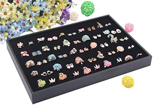 Wuligirl 100 Slot Ring Velvet Jewelry Tray Stackable Showcase Display Organizer, Black (100 Ring Jewelry Tray)
