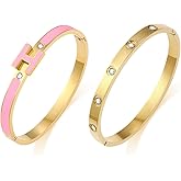MIFKUD H Bracelets for Women 18K Gold Plated Bangle Bracelet Stack Cubic Zirconia Love Bangle Bracelets Set Gold Bracelet Stackable Trendy Jewelry Birthdays Christmas Gifts for Women