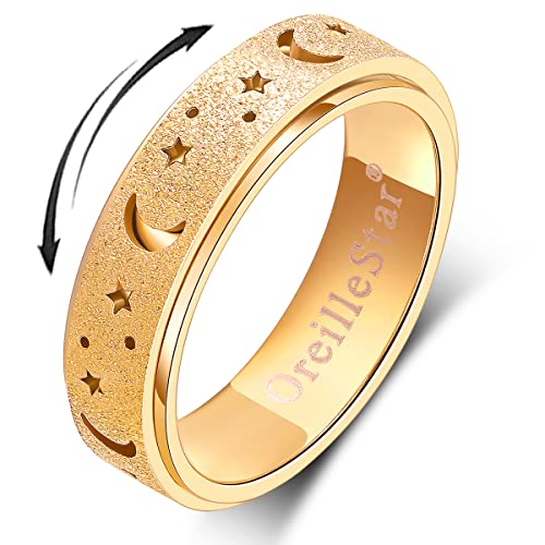 OreilleStar Anxiety Ring for Women Spinner Ring Stainless Steel Fidget Toys Adults Fidget Spinner Ring Fidgit Ring (Moon