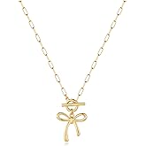 COORWEEL Bow Toggle Necklace for Women Trendy Simple Bow Jewelry