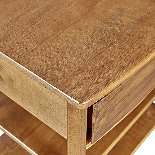 MUSEHOMEINC Rustic Wood 3Tier Nightstand with Storage Shelf and Drawer