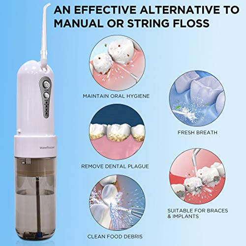 Water Flosser Cordless Oral Irrigator, Rechargeable Portable Dental Water Jet Flosser Teeth Cleaner with 5 Flosser Tips and 4 Flossing Modes, Travel and Home Water Dental Flosser