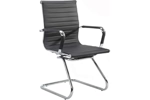 DM Furniture Heavy Duty Office Chair Reception Chairs Leather Conference Chairs Back Support Guest Chair, Black (1 Pack)