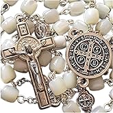 elegantmedical mother of pearl bead st. benedict rosary catholic necklace cross gift