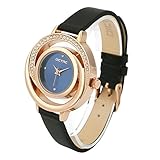 Dictac Wrist Watch Women Fashion Analog Black Leather Leisure Dress Watch
