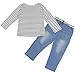 Jastore® 2Pcs Little Baby Girl Clothing Sets Long Sleeve Striped T-Shirt + Jeans (6 Years) White